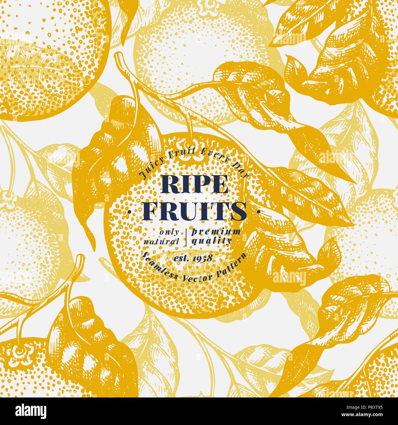 Orange tree seamless pattern. Hand drawn vector fruit illustration ...