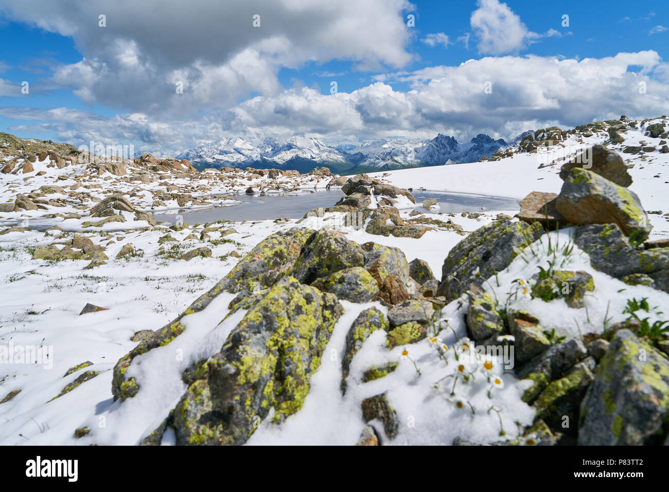 Snow and ice on a summit in the French Alps mountains Stock Photo