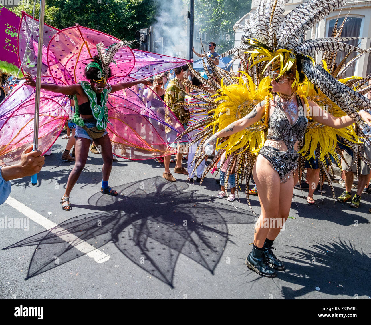 Colourful flamboyant costumes at St Paul's carnival in Bristol UK Stock