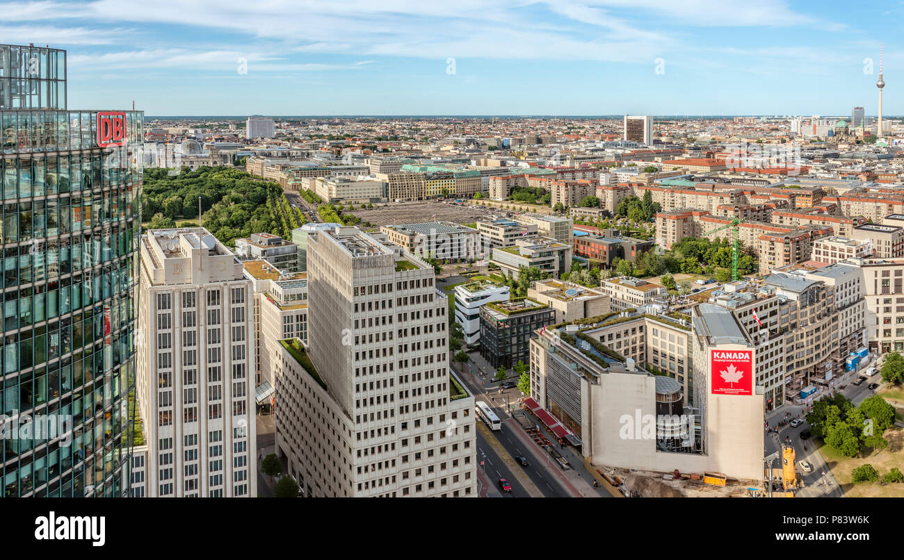 Elevated view at Berlin Cityscape seen from Panoramapunkt at Potsdamer Platz, Germany Stock Photo