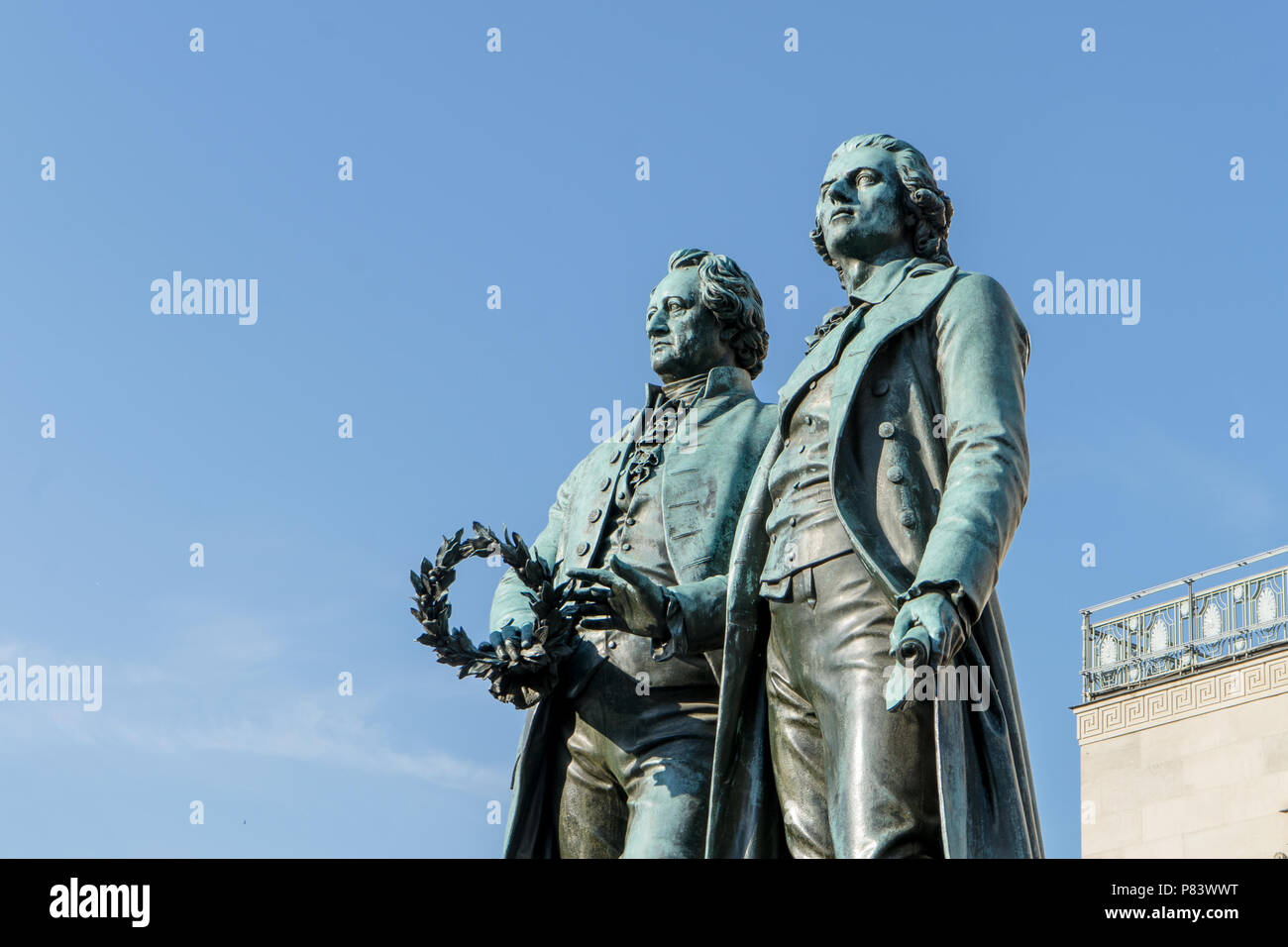 Monument to Goethe and Schiller in Weimar Stock Photo