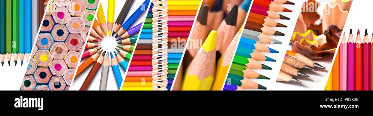 Horizontal of colorful wooden pencils, back to school concept, panoramic web banner Stock Photo