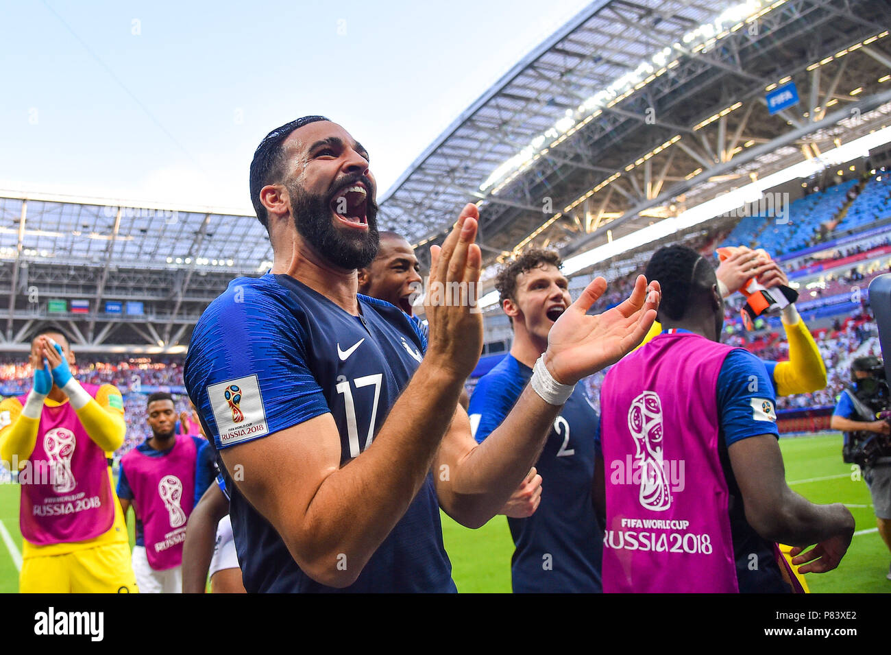 Adil Rami of France celebrate during the 2018 FIFA World Cup Russia Round of 16 match between France and Argentina at Kazan Arena on June 30, 2018 in Kazan, Russia. (Photo by Lukasz Laskowski/PressFocus/MB Media) Stock Photo
