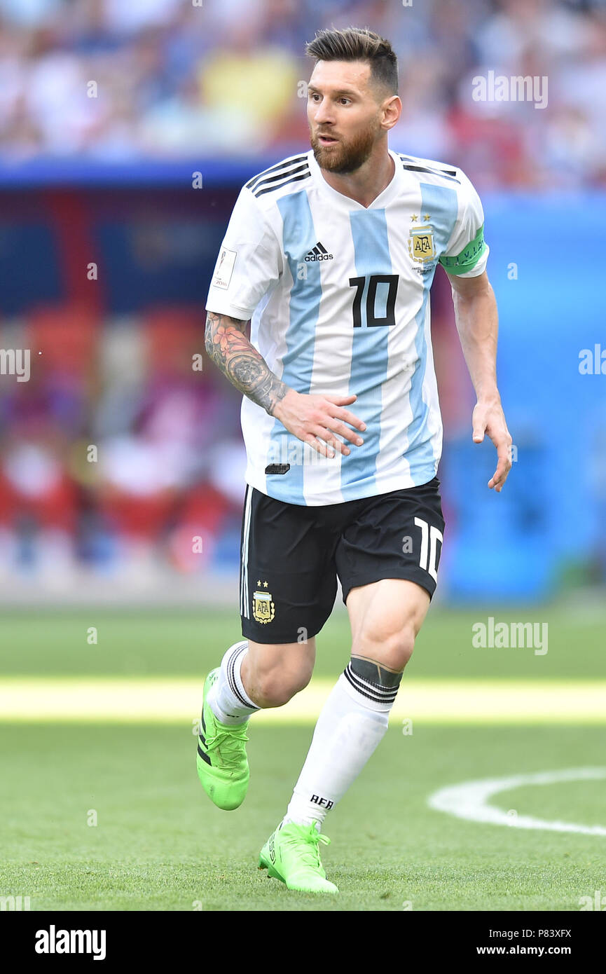 Lionel Messi of Argentina  during the 2018 FIFA World Cup Russia Round of 16 match between France and Argentina at Kazan Arena on June 30, 2018 in Kazan, Russia. (Photo by Lukasz Laskowski/PressFocus/MB Media) Stock Photo