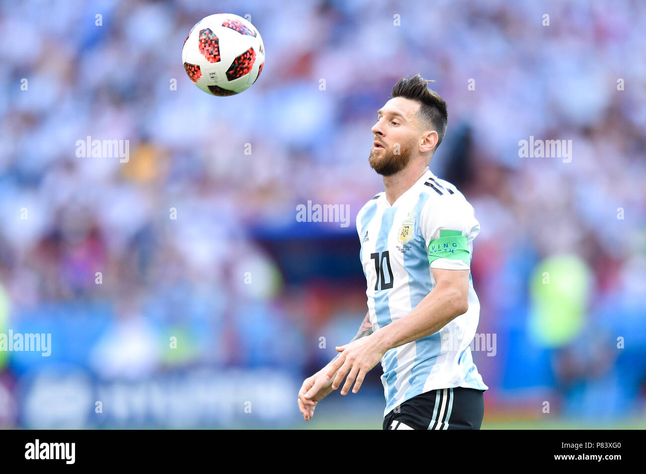 Lionel Messi of Argentina  during the 2018 FIFA World Cup Russia Round of 16 match between France and Argentina at Kazan Arena on June 30, 2018 in Kazan, Russia. (Photo by Lukasz Laskowski/PressFocus/MB Media) Stock Photo