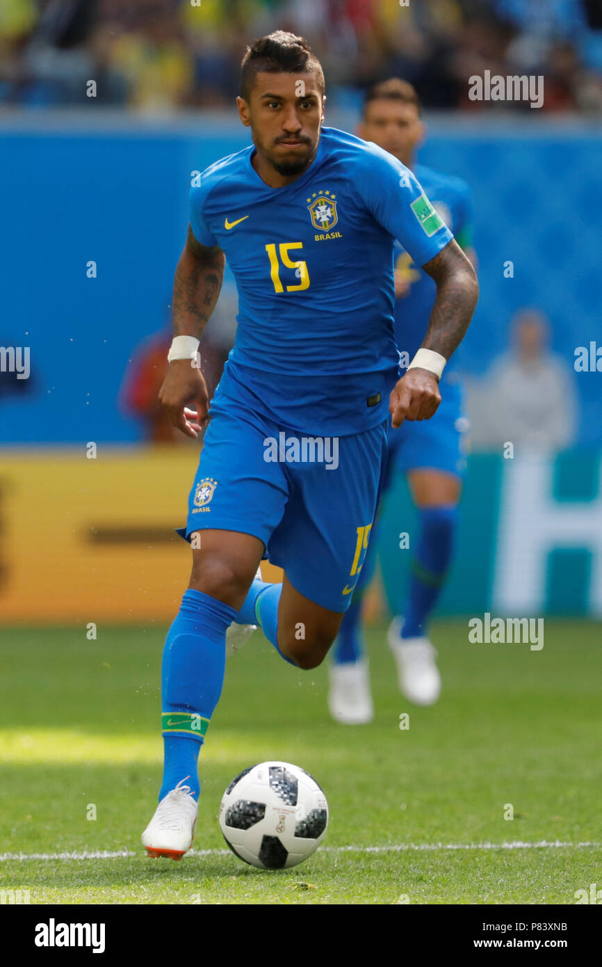 SAINT PETERSBURG, RUSSIA - JUNE 22: Paulinho of Brazil national team in action during the 2018 FIFA World Cup Russia group E match between Brazil and Costa Rica at Saint Petersburg Stadium on June 22, 2018 in Saint Petersburg, Russia. Stock Photo