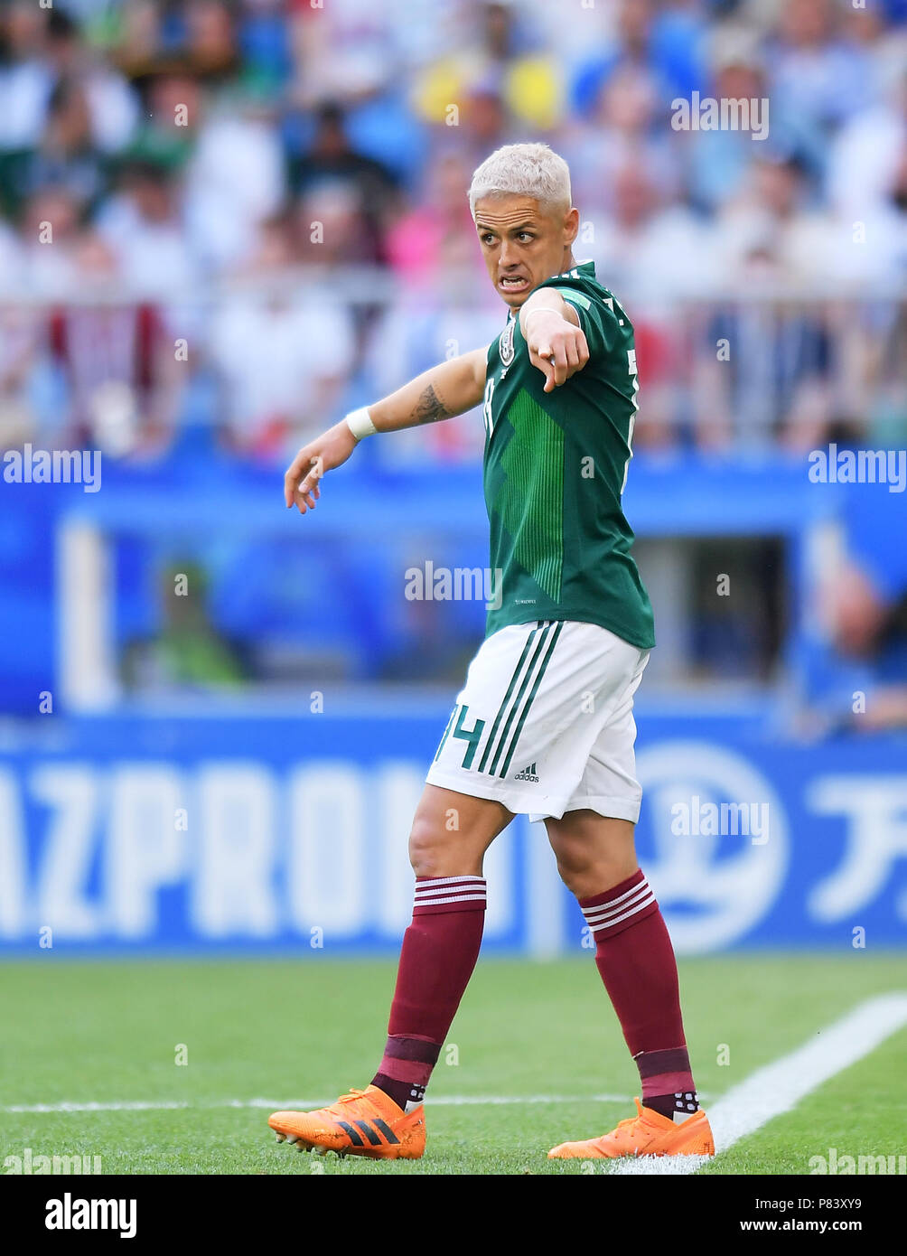 SAMARA, RUSSIA - JULY 02: Javier Hernandez of Mexico reacts during the 2018 FIFA World Cup Russia Round of 16 match between Brazil and Mexico at Samara Arena on July 2, 2018 in Samara, Russia. (Photo by Lukasz Laskowski/PressFocus/MB Media) Stock Photo