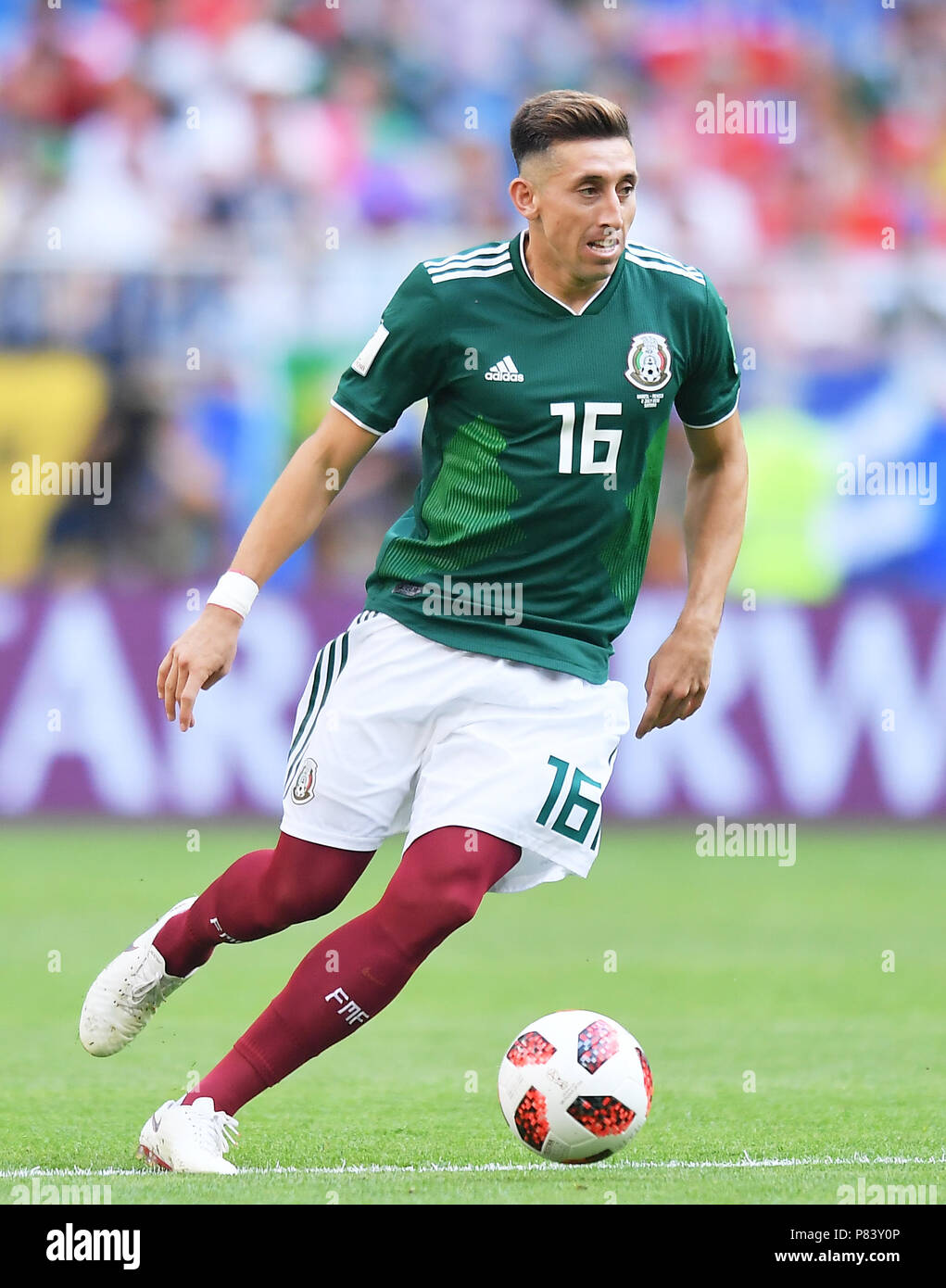 SAMARA, RUSSIA - JULY 02: Hector Herrera of Mexico in action during the 2018 FIFA World Cup Russia Round of 16 match between Brazil and Mexico at Samara Arena on July 2, 2018 in Samara, Russia. (Photo by Lukasz Laskowski/PressFocus/MB Media) Stock Photo