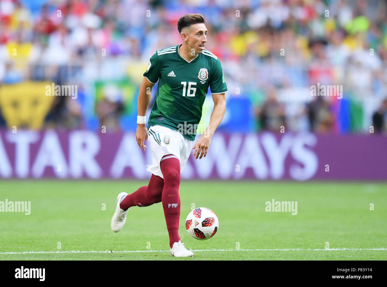 SAMARA, RUSSIA - JULY 02: Hector Herrera of Mexico in action during the 2018 FIFA World Cup Russia Round of 16 match between Brazil and Mexico at Samara Arena on July 2, 2018 in Samara, Russia. (Photo by Lukasz Laskowski/PressFocus/MB Media) Stock Photo