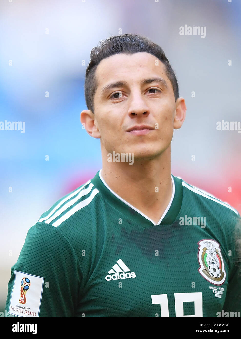SAMARA, RUSSIA - JULY 02: Andres Guardado of Mexico during the 2018 FIFA World Cup Russia Round of 16 match between Brazil and Mexico at Samara Arena on July 2, 2018 in Samara, Russia. (Photo by Lukasz Laskowski/PressFocus/MB Media) Stock Photo