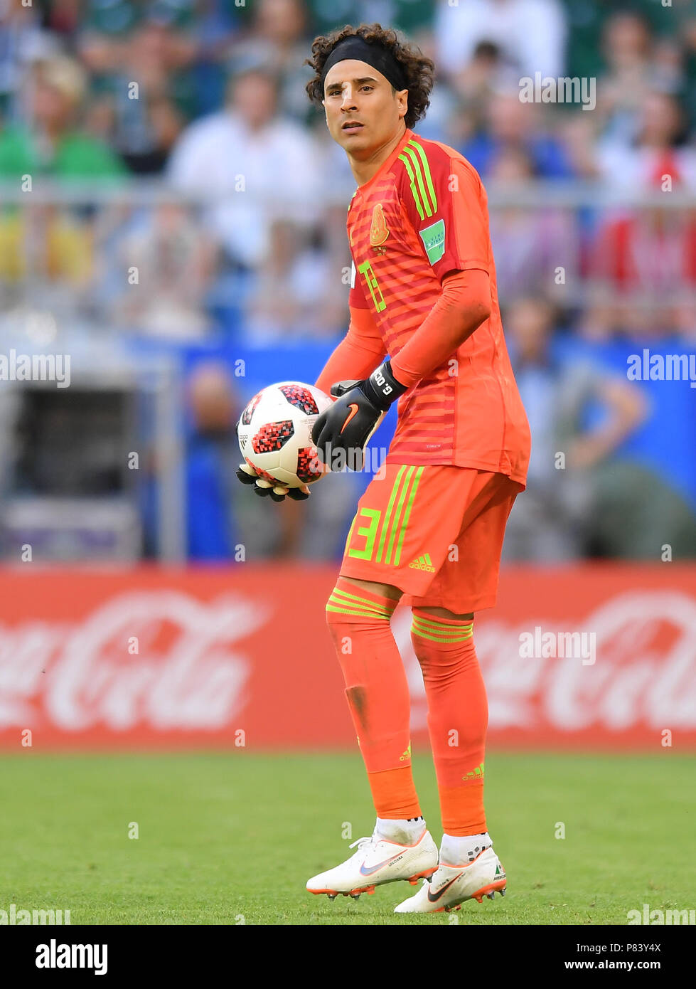 SAMARA, RUSSIA - JULY 02: Guillermo Ochoa of Mexico in action during the 2018 FIFA World Cup Russia Round of 16 match between Brazil and Mexico at Samara Arena on July 2, 2018 in Samara, Russia. (Photo by Lukasz Laskowski/PressFocus/MB Media) Stock Photo