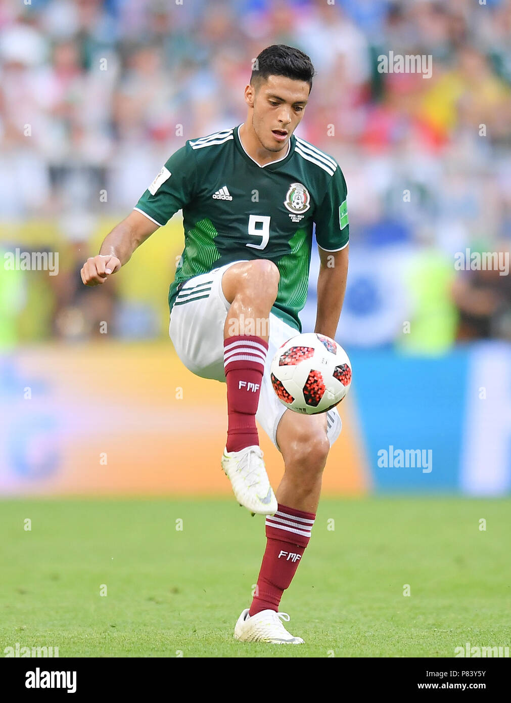 SAMARA, RUSSIA - JULY 02: Raul Jimenez of Mexico in action during the 2018 FIFA World Cup Russia Round of 16 match between Brazil and Mexico at Samara Arena on July 2, 2018 in Samara, Russia. (Photo by Lukasz Laskowski/PressFocus/MB Media) Stock Photo