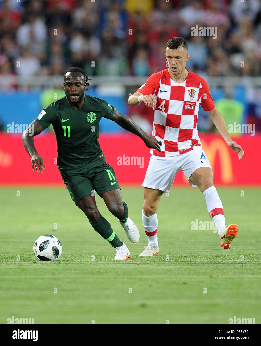 KALININGRAD, RUSSIA - JUNE 16: Ivan Perisic of Croatia competes with Victor Moses of Nigeria during the 2018 FIFA World Cup Russia group D match between Croatia and Nigeria at Kaliningrad Stadium on June 16, 2018 in Kaliningrad, Russia. (Photo by Norbert Barczyk/PressFocus/MB Media) Stock Photo