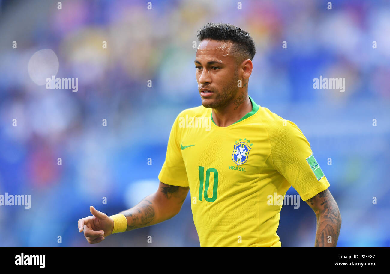 SAMARA, RUSSIA - JULY 02: Neymar of Brazil reacts during the 2018 FIFA World Cup Russia Round of 16 match between Brazil and Mexico at Samara Arena on July 2, 2018 in Samara, Russia. (Photo by Lukasz Laskowski/PressFocus/MB Media) Stock Photo