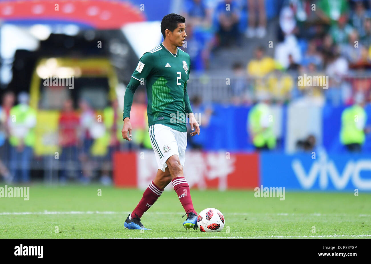 SAMARA, RUSSIA - JULY 02: Hugo Ayala of Mexico in action during the 2018 FIFA World Cup Russia Round of 16 match between Brazil and Mexico at Samara Arena on July 2, 2018 in Samara, Russia. (Photo by Lukasz Laskowski/PressFocus/MB Media) Stock Photo