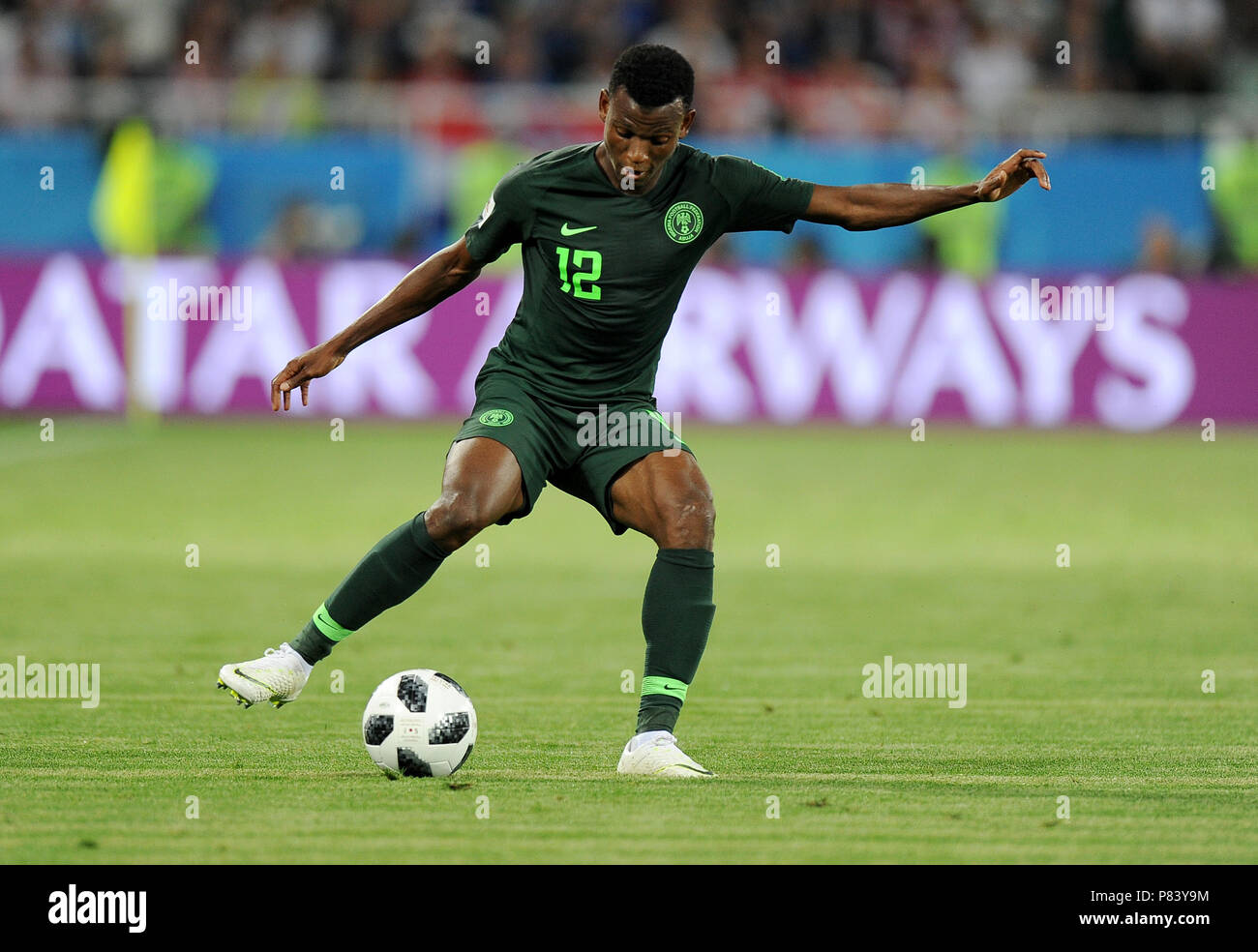 KALININGRAD, RUSSIA - JUNE 16: Abdullahi Shehu of Nigeria in action during the 2018 FIFA World Cup Russia group D match between Croatia and Nigeria at Kaliningrad Stadium on June 16, 2018 in Kaliningrad, Russia. (Photo by Norbert Barczyk/PressFocus/MB Media) Stock Photo