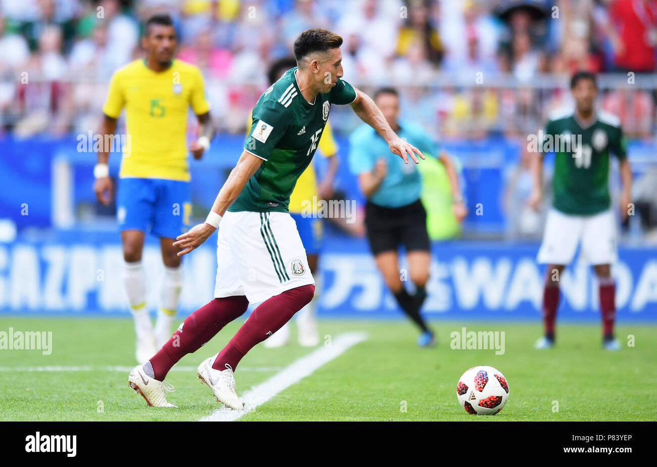 SAMARA, RUSSIA - JULY 02: Hector Herrera of Mexico in action during the 2018 FIFA World Cup Russia Round of 16 match between Brazil and Mexico at Samara Arena on July 2, 2018 in Samara, Russia. (Photo by Lukasz Laskowski/PressFocus/MB Media) Stock Photo
