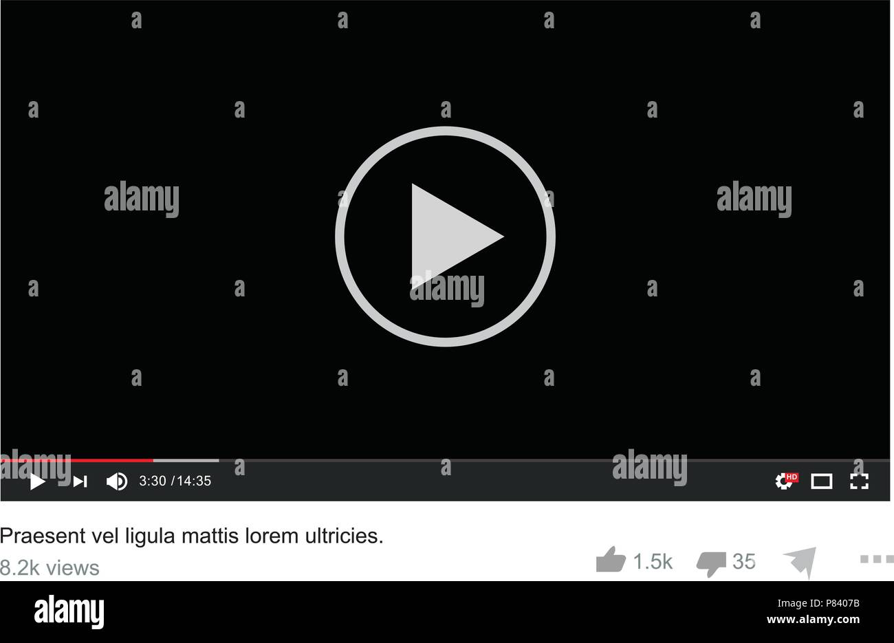 Vector Video Player User Interface Screen template with like button ...