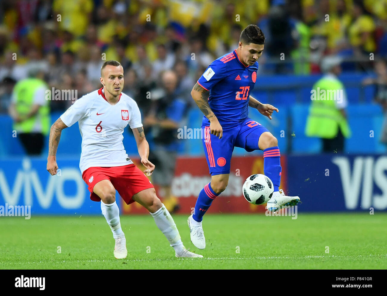 KAZAN, RUSSIA - JUNE 24: Jacek Goralski of Poland competes with Juan Quintero of Colombia during the 2018 FIFA World Cup Russia group H match between Poland and Colombia at Kazan Arena on June 24, 2018 in Kazan, Russia. (Photo by Lukasz Laskowski/PressFocus/MB Media) Stock Photo
