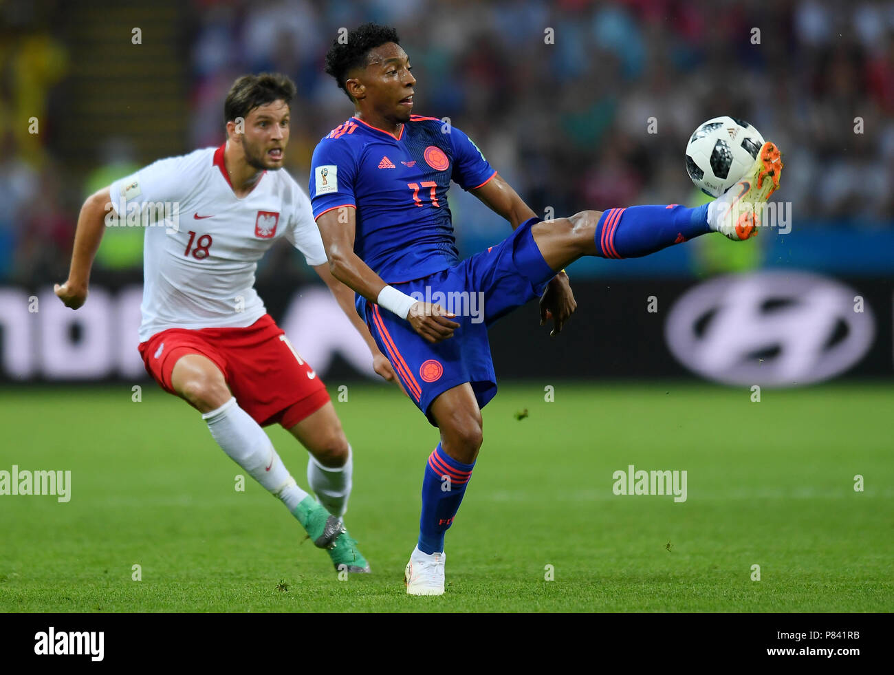 KAZAN, RUSSIA - JUNE 24: Johan Mojica of Colombia controls the ball during the 2018 FIFA World Cup Russia group H match between Poland and Colombia at Kazan Arena on June 24, 2018 in Kazan, Russia. (Photo by Lukasz Laskowski/PressFocus/MB Media) Stock Photo