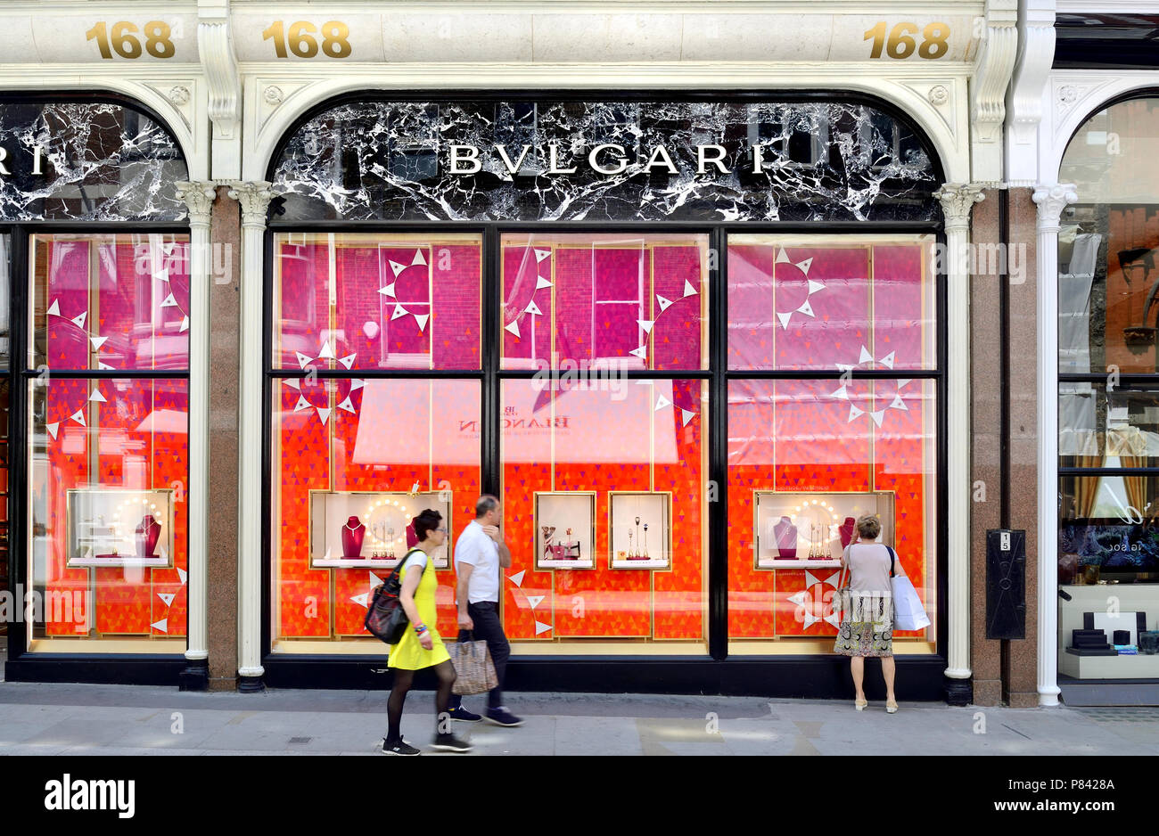 Bulgari (jewelry and luxury goods) shop in New Bond Street, London, England, UK. Stock Photo
