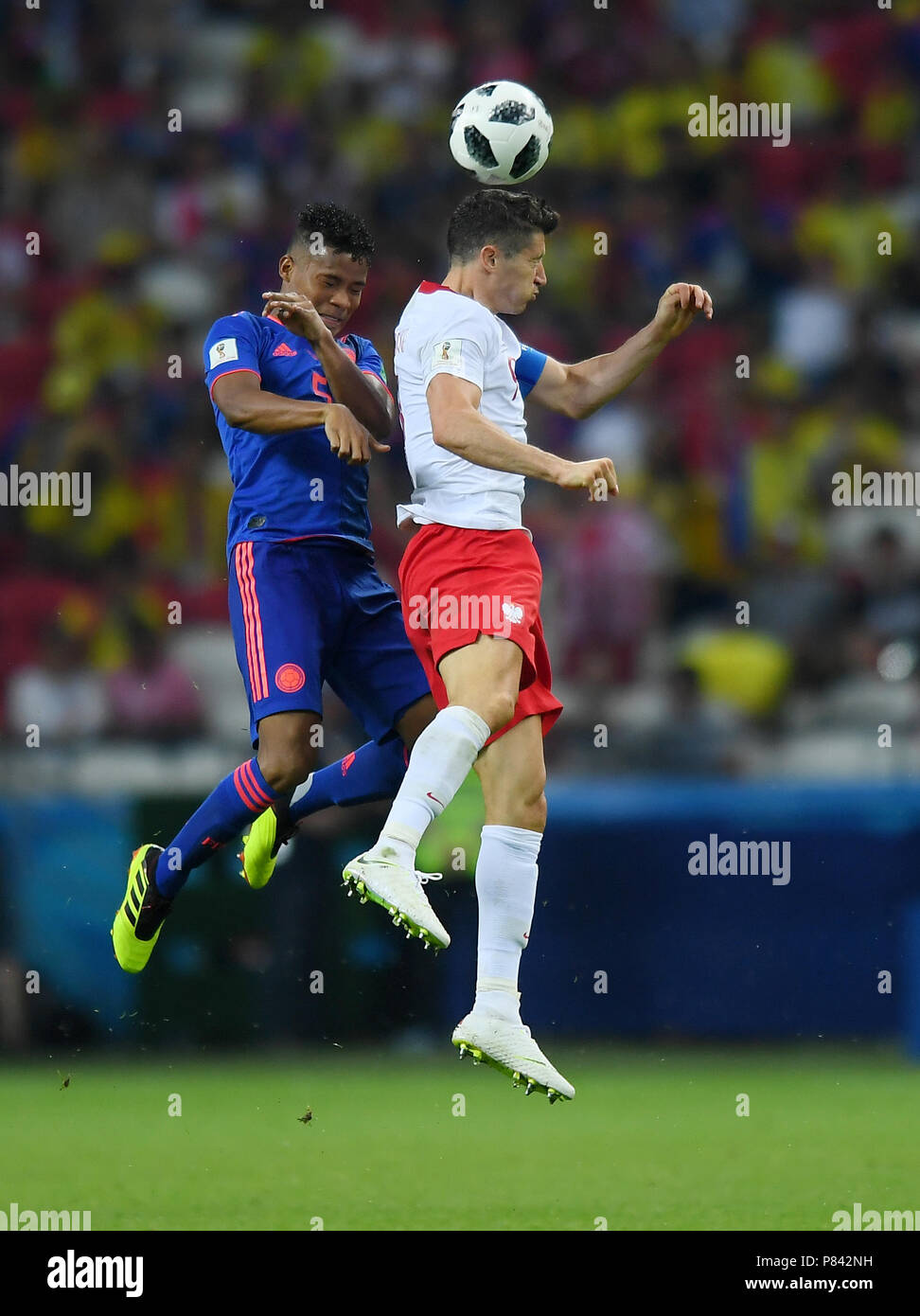 KAZAN, RUSSIA - JUNE 24: Juan Quintero of Colombia competes with Robert Lewandowski of Poland during the 2018 FIFA World Cup Russia group H match between Poland and Colombia at Kazan Arena on June 24, 2018 in Kazan, Russia. (Photo by Lukasz Laskowski/PressFocus/MB Media) Stock Photo