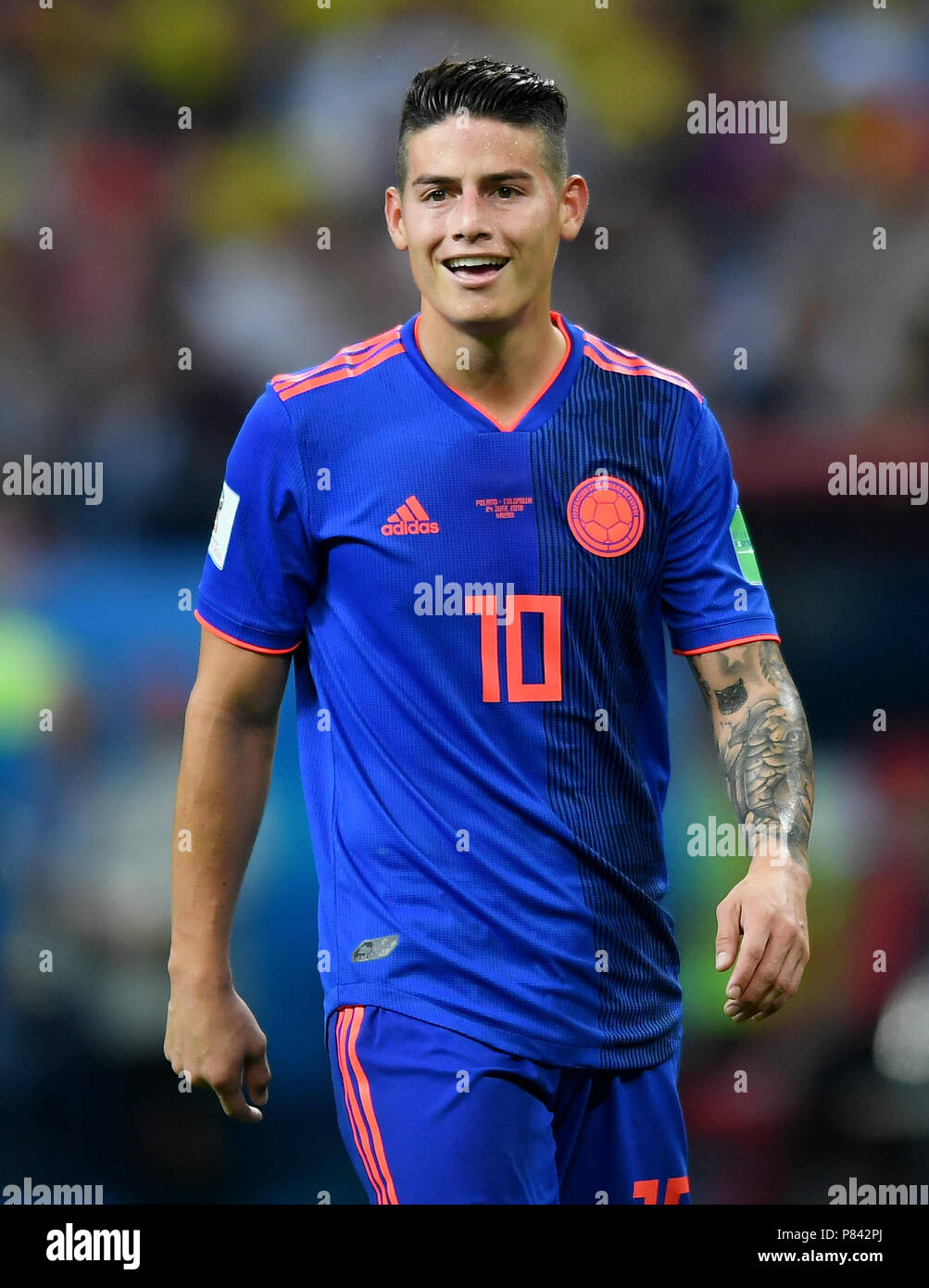 KAZAN, RUSSIA - JUNE 24: James Rodriguez of Colombia reacts during the 2018 FIFA World Cup Russia group H match between Poland and Colombia at Kazan Arena on June 24, 2018 in Kazan, Russia. (Photo by Lukasz Laskowski/PressFocus/MB Media) Stock Photo