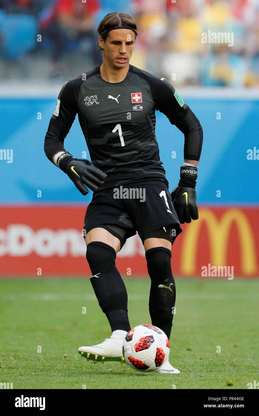 SAINT PETERSBURG, RUSSIA - JULY 3: Yann Sommer of Switzerland national team during the 2018 FIFA World Cup Russia Round of 16 match between Sweden and Switzerland at Saint Petersburg Stadium on July 3, 2018 in Saint Petersburg, Russia. (MB Media) Stock Photo