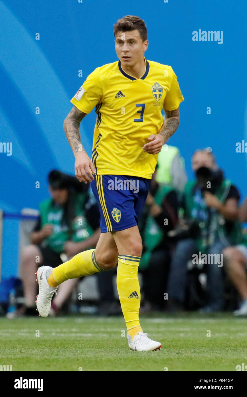 SAINT PETERSBURG, RUSSIA - JULY 3: Victor Lindelof of Sweden national team during the 2018 FIFA World Cup Russia Round of 16 match between Sweden and Switzerland at Saint Petersburg Stadium on July 3, 2018 in Saint Petersburg, Russia. (MB Media) Stock Photo