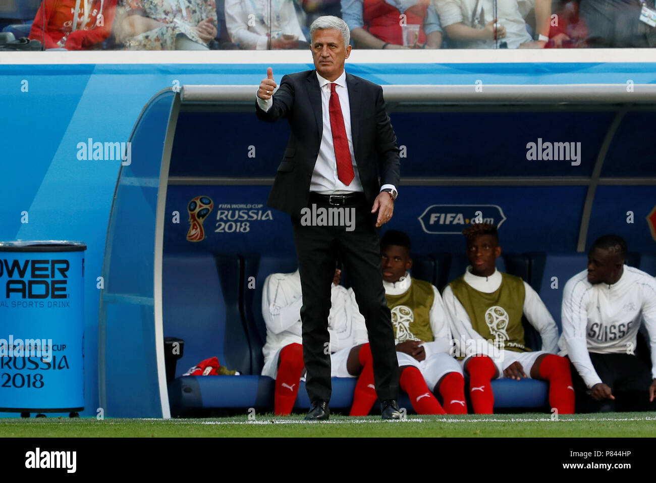 SAINT PETERSBURG, RUSSIA - JULY 3: Switzerland national team head coach Vladimir Petkovic (C) gestures during the 2018 FIFA World Cup Russia Round of 16 match between Sweden and Switzerland at Saint Petersburg Stadium on July 3, 2018 in Saint Petersburg, Russia. (MB Media) Stock Photo