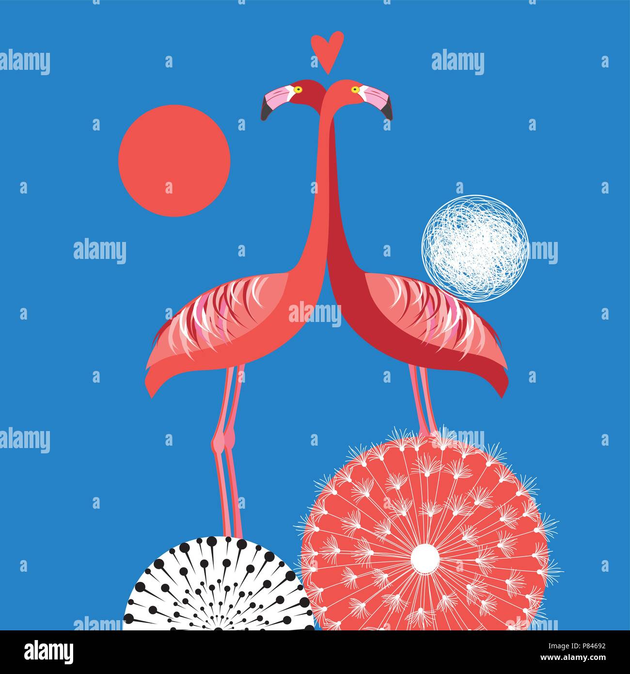 Vector in love with red flamingos on a dark background Stock Vector ...
