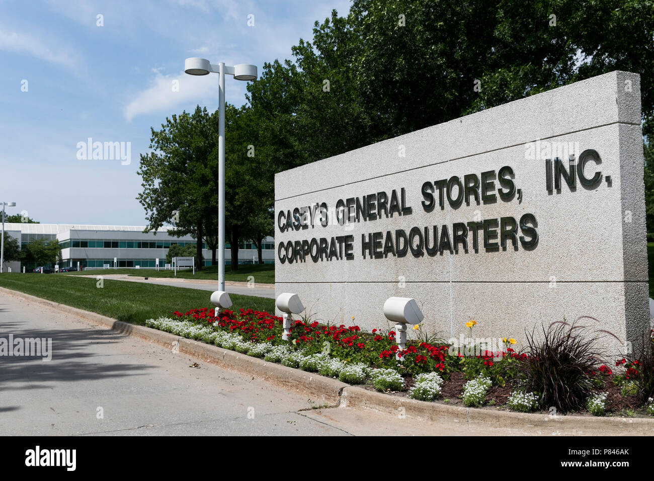A logo sign outside of the headquarters of Casey's General Stores, Inc