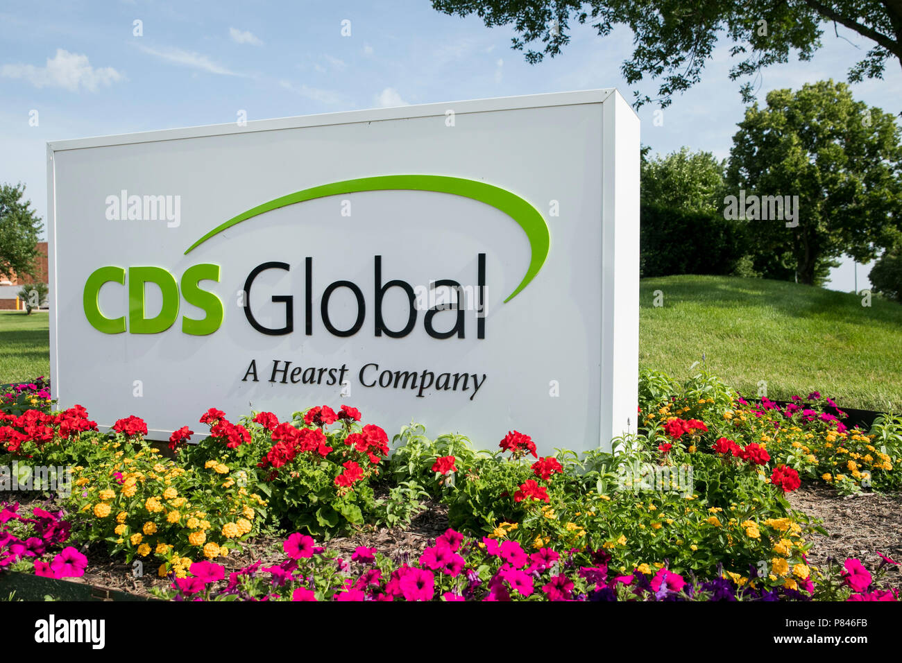 A logo sign outside of a facility occupied by CDS Global, Inc., in West Des Moines, Iowa, on June 30, 2018. Stock Photo