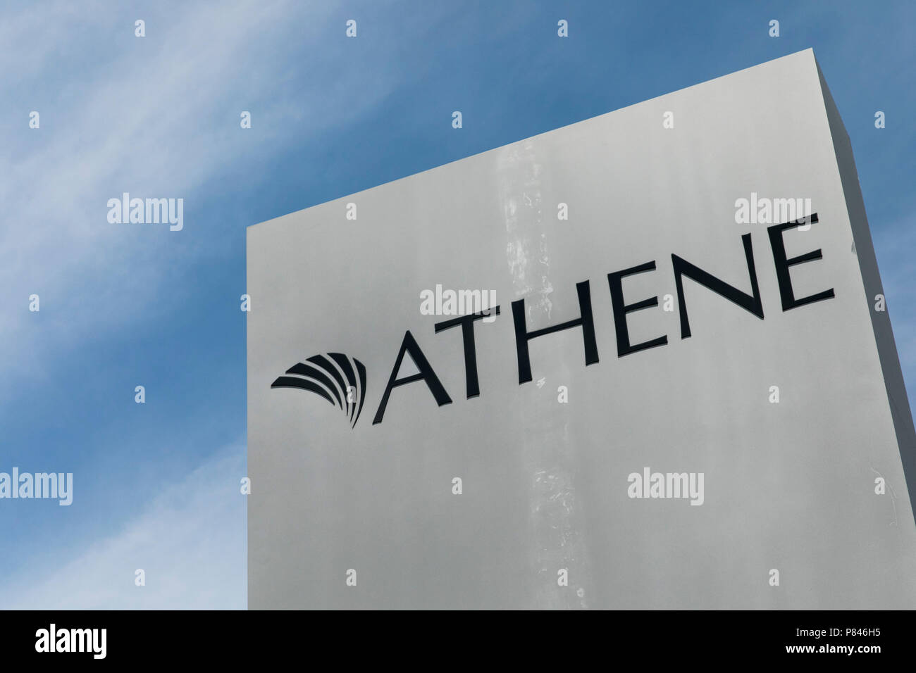 A logo sign outside of a facility occupied by Athene Holding in West Des Moines, Iowa, on June 30, 2018. Stock Photo