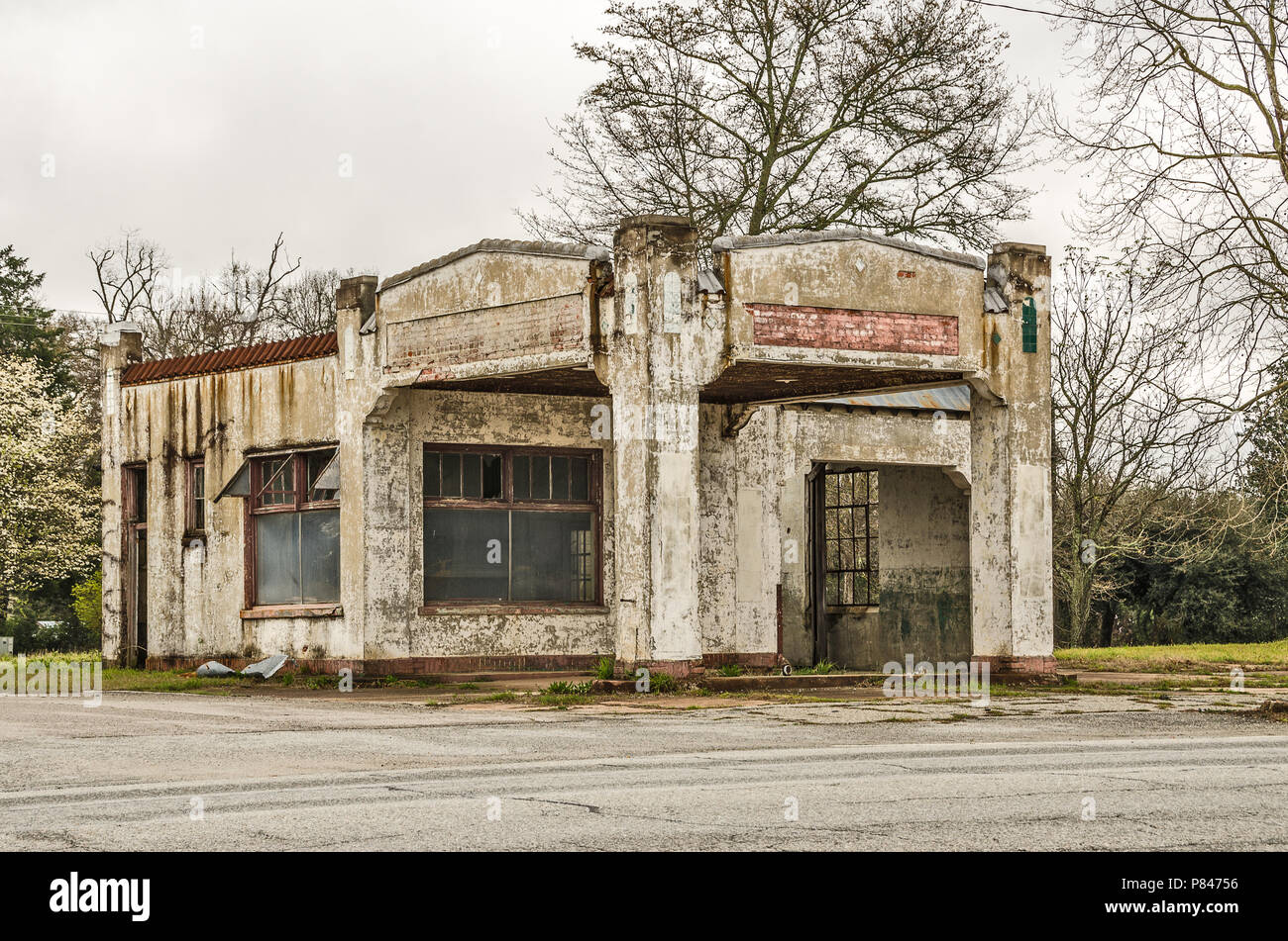 Beautiful vintage service station with character needs to be freshened up a bit. Stock Photo