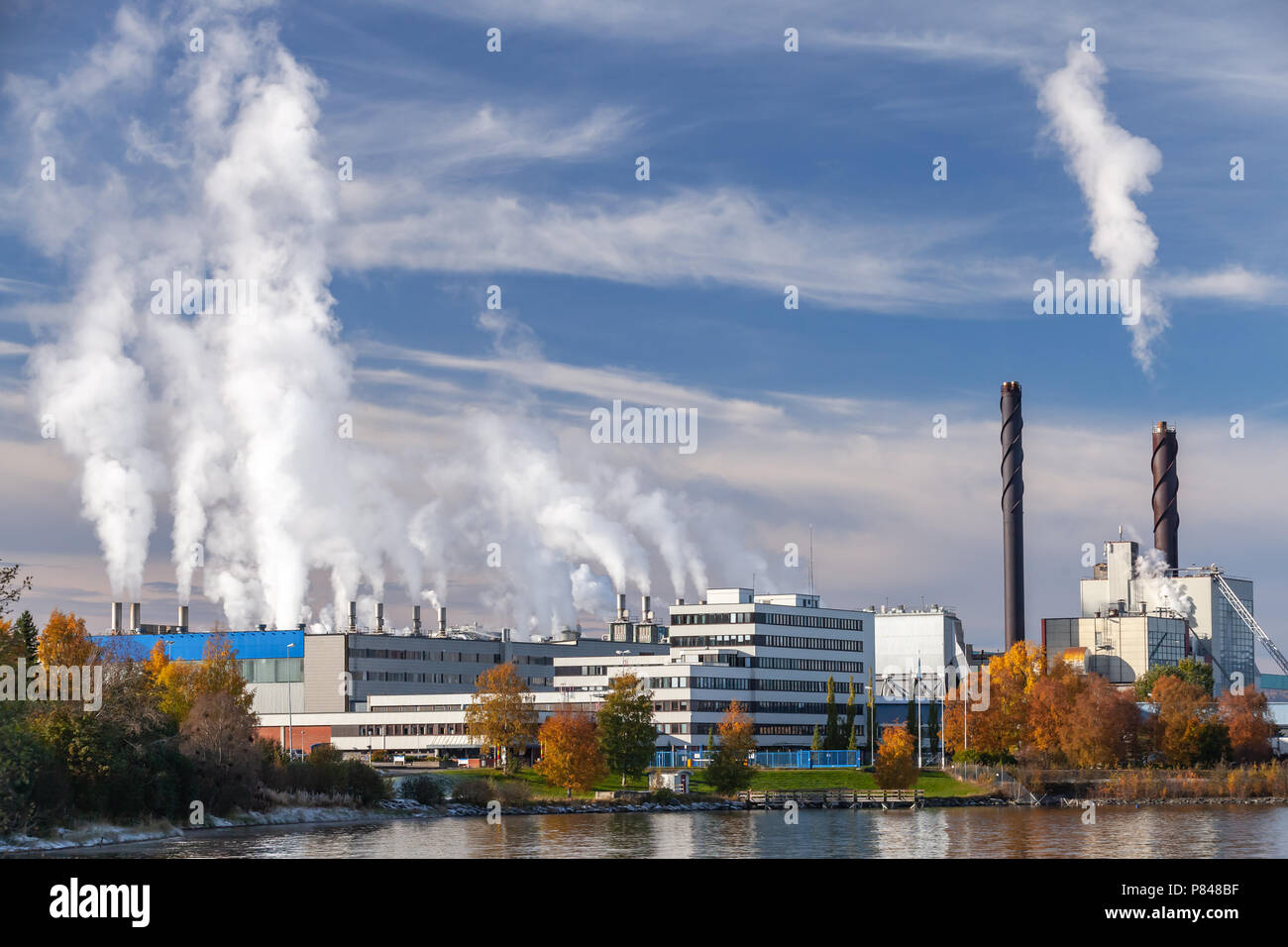 Industrial landscape with thermomechanical pulp mill factory in Skogn, Norway Stock Photo