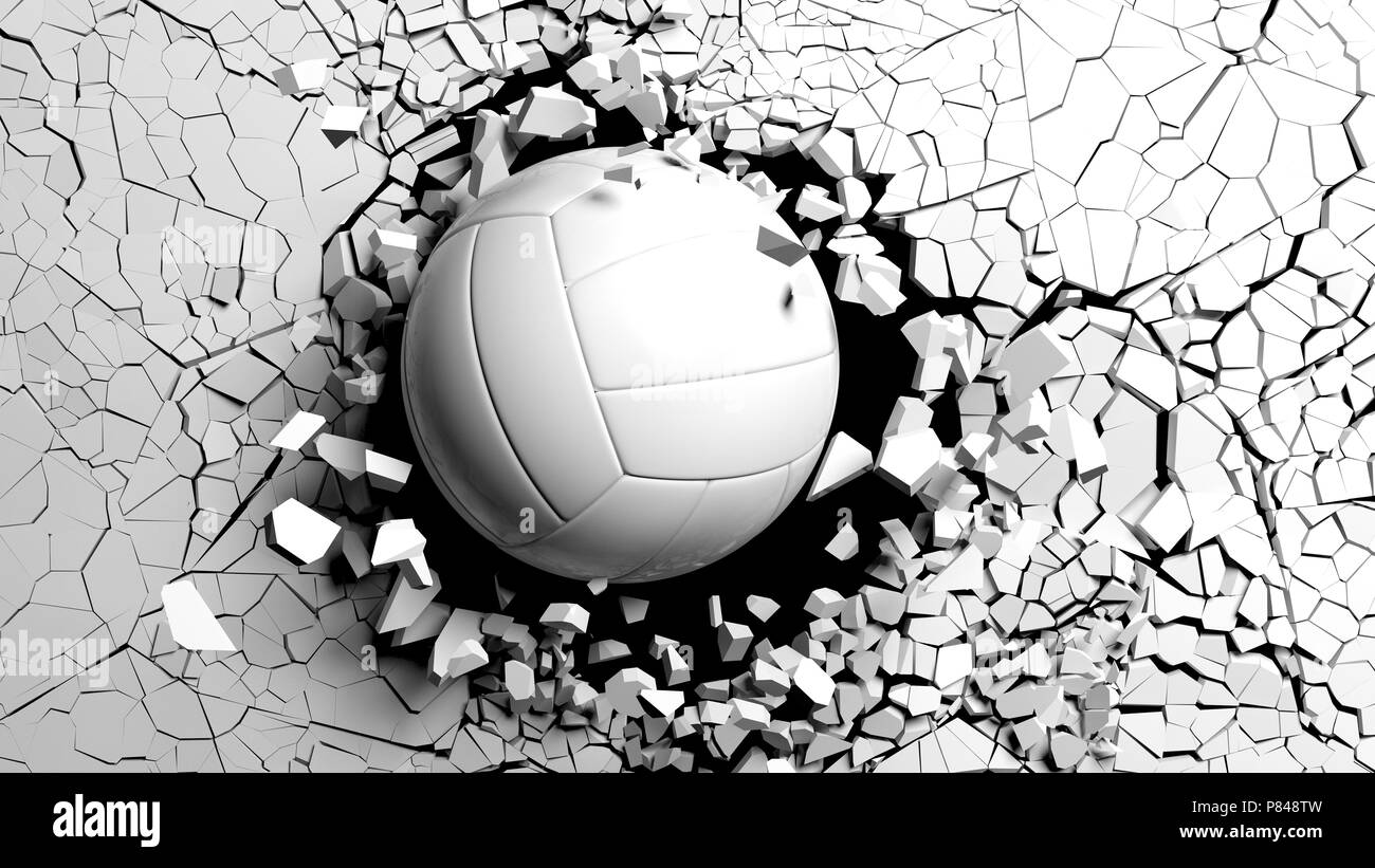 Download Sports Concept Volleyball Ball Breaking With Great Force Through A White Wall 3d Illustration Stock Photo Alamy