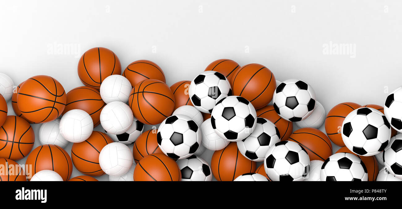 Download Team Sports Concept Basketball Volleyball And Soccer Balls On A White Wall Banner With Blank Space 3d Illustration Stock Photo Alamy
