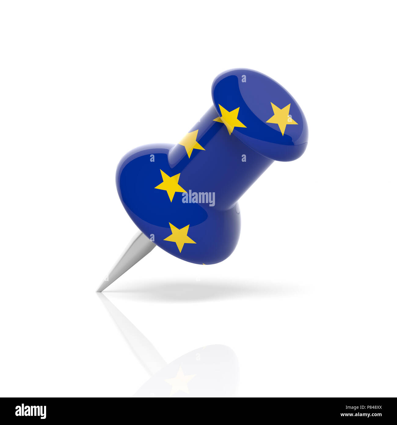 EU symbol. European Union flag push pin isolated on white background. 3d illustration. Stock Photo