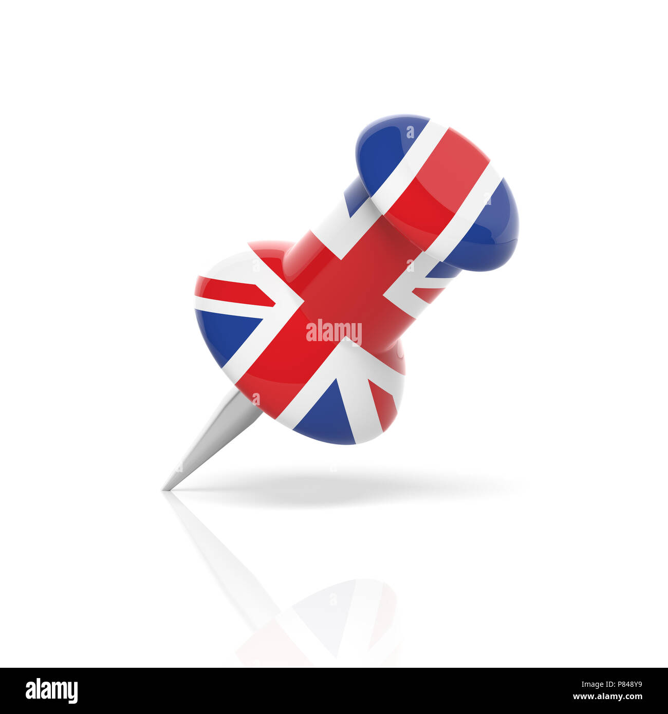UK flag concept. English flag push pin isolated on white background. 3d illustration. Stock Photo