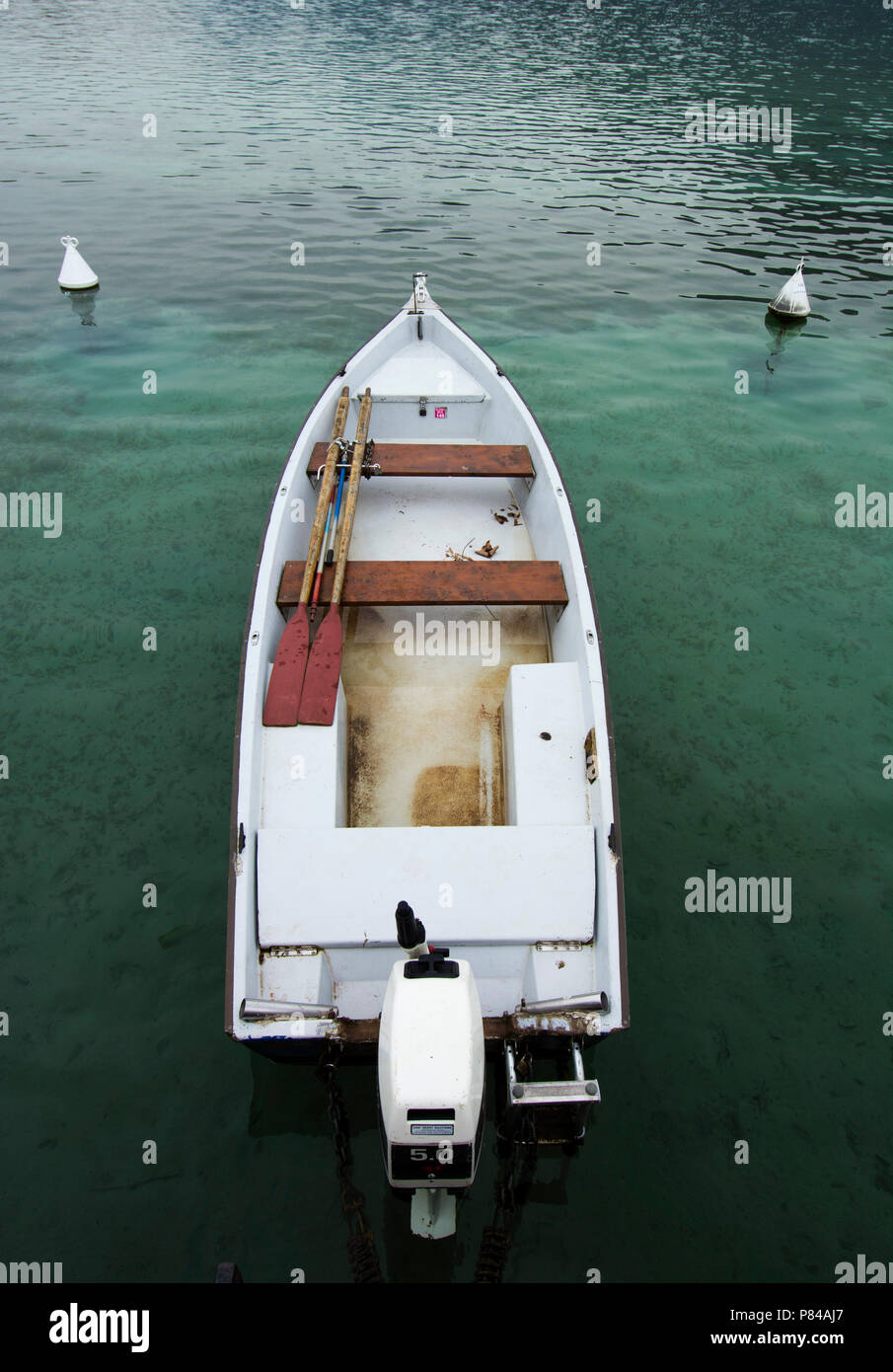 Oars in a boat on the lake of Annecy, Haute-Savoie, France Stock Photo