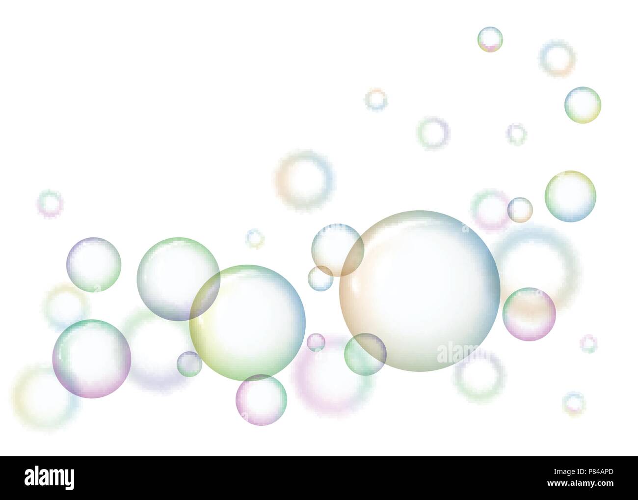 Round soap bubbles on white background Stock Vector