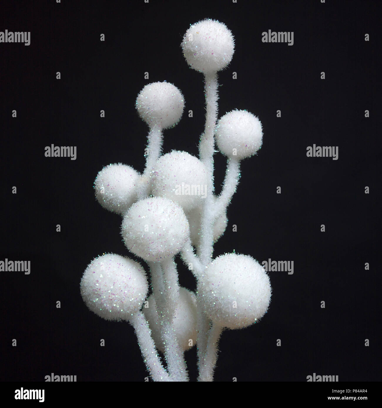 White sparkly pom poms. Christmas decoration Stock Photo - Alamy