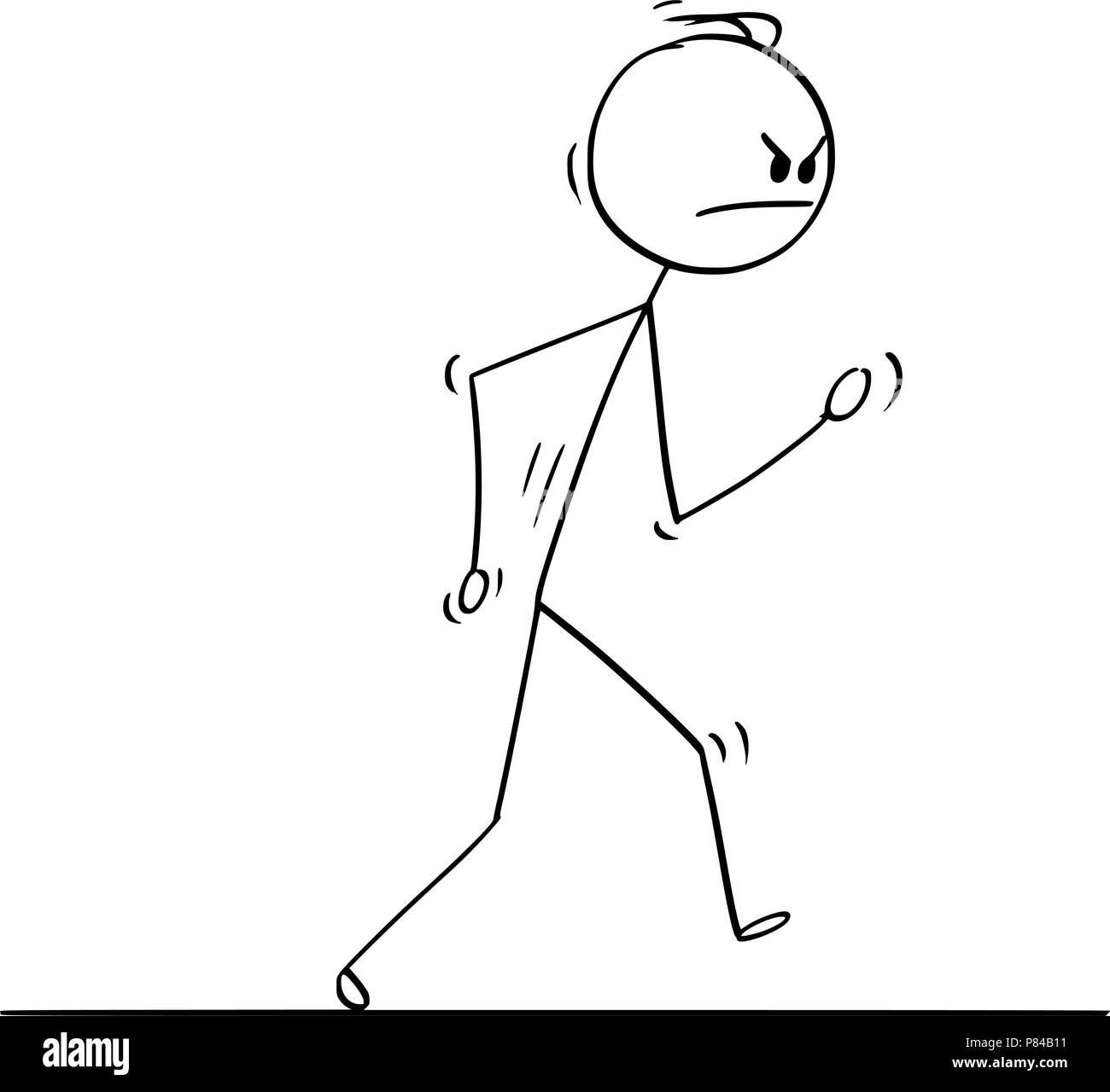 Cartoon of Angry Man Walking Vigorously Stock Vector