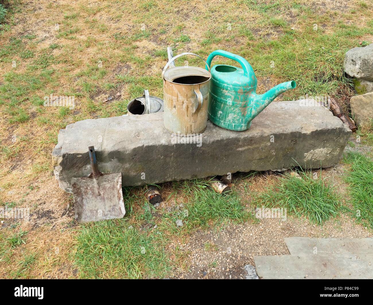 Heap of authentic soft sandstone blocks prepare for rebuilding of old