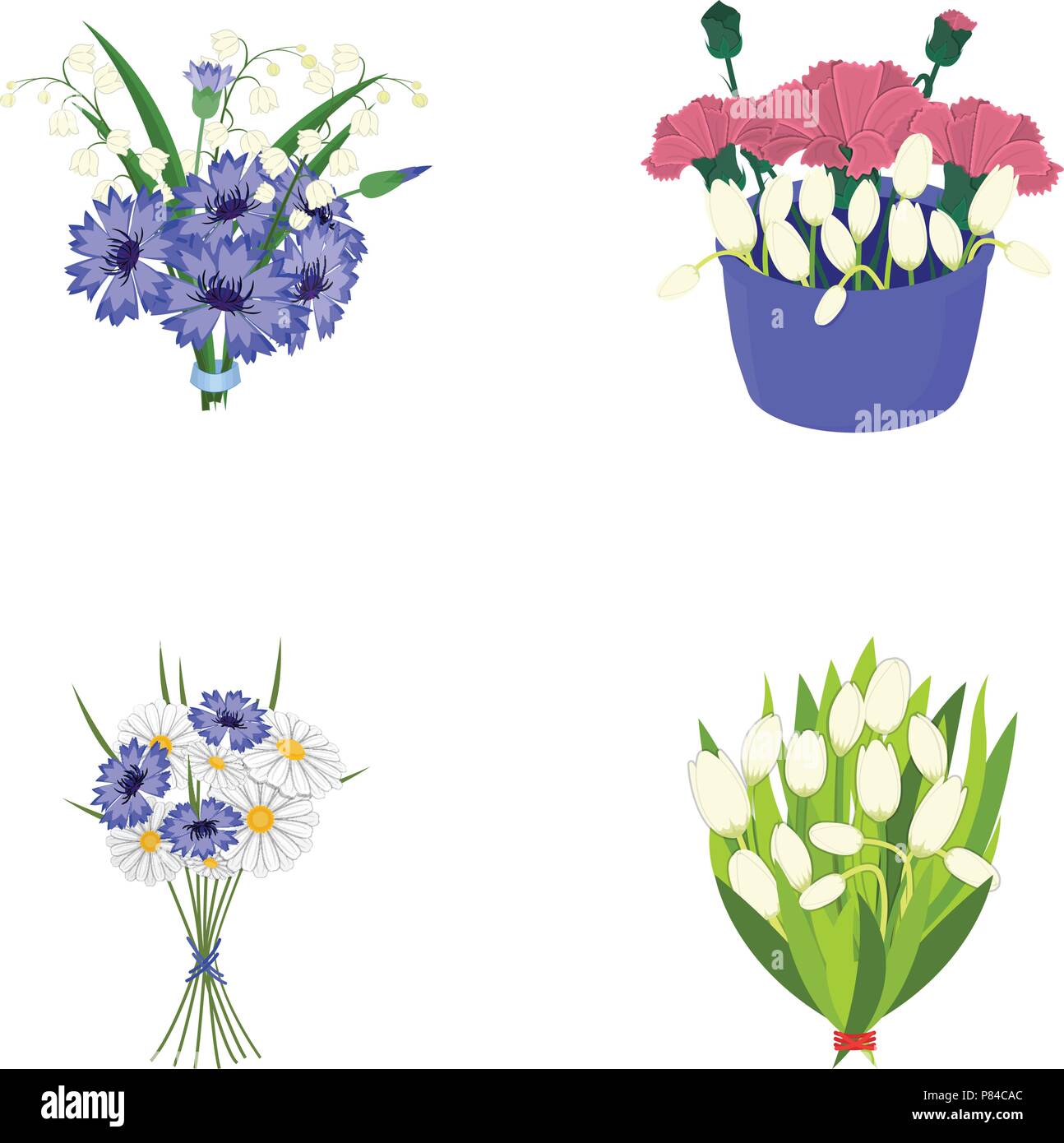 A bouquet of fresh flowers cartoon icons in set collection for design ...