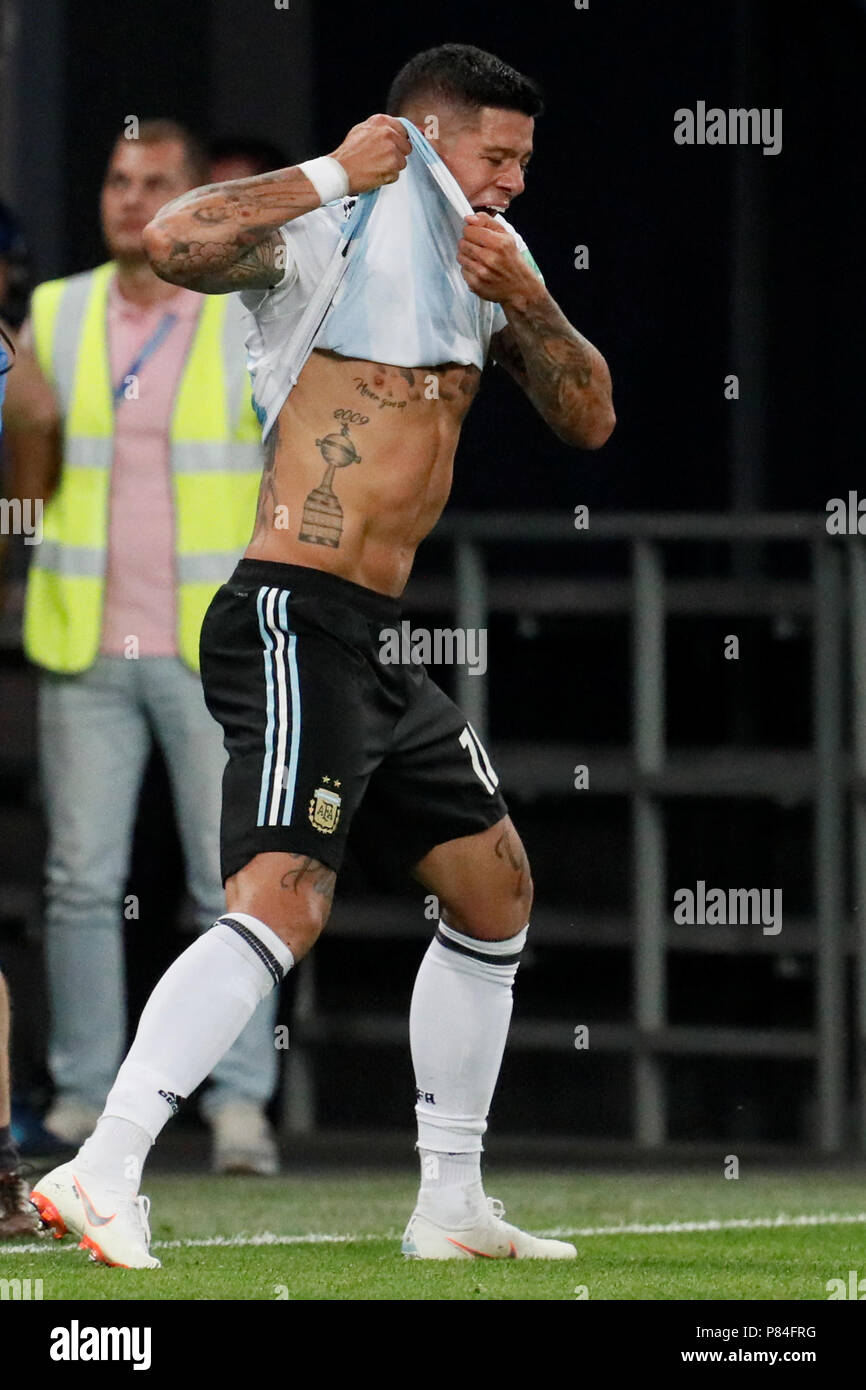 SAINT PETERSBURG, RUSSIA - JUNE 26: Marcos Rojo of Argentina national team celebrates his goal during the 2018 FIFA World Cup Russia group D match between Nigeria and Argentina at Saint Petersburg Stadium on June 26, 2018 in Saint Petersburg, Russia. (MB Media) Stock Photo