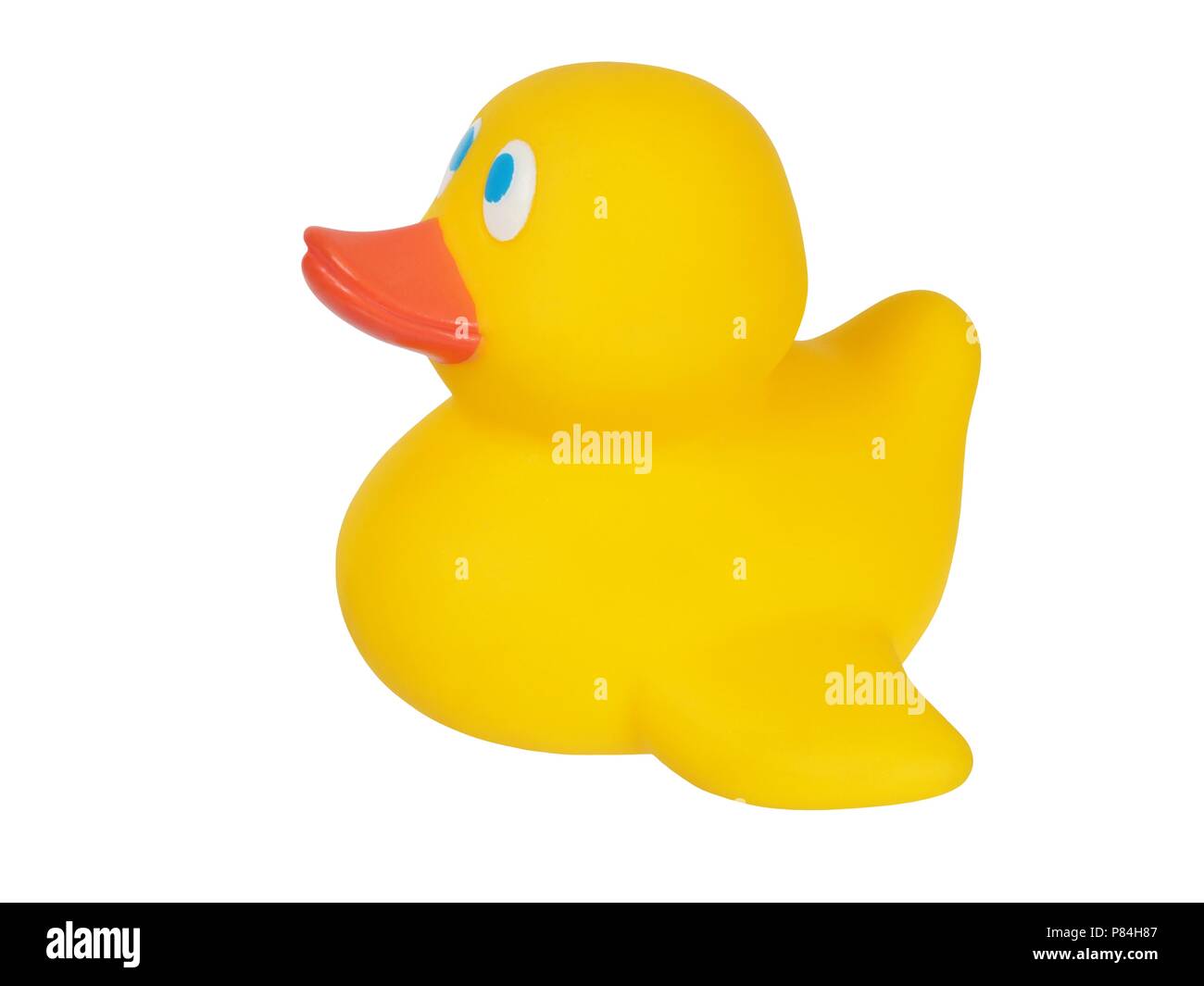 Small yellow rubber duck on white background Stock Photo - Alamy