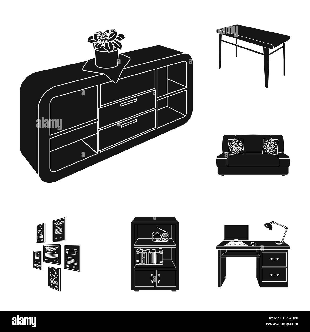 Furniture and interior black icons in set collection for design. Home ...