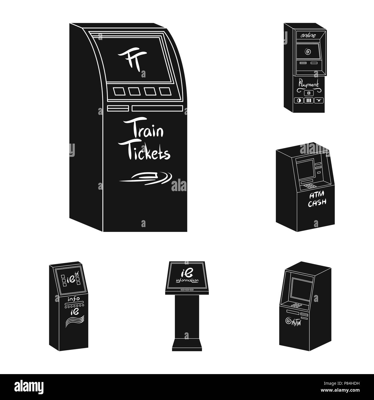 Variety of terminals black icons in set collection for design. ATM and